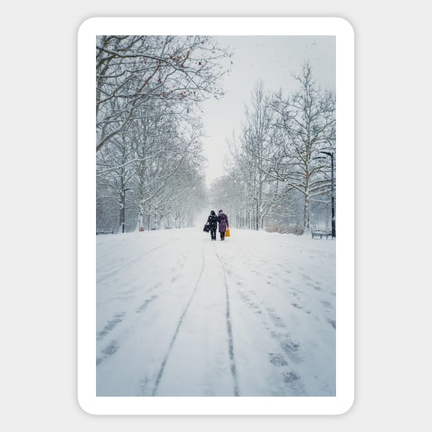 women walks the snowy street Sticker by psychoshadow